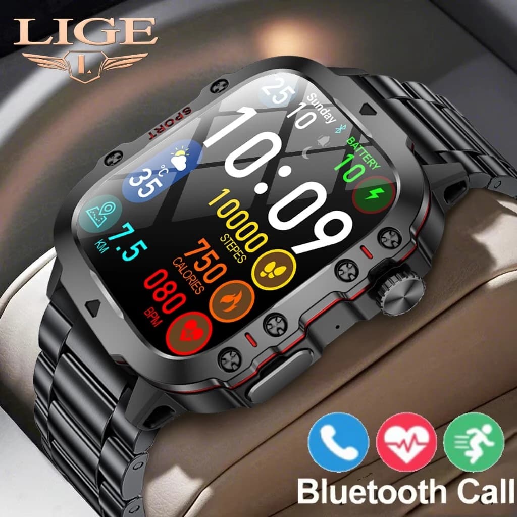 Original Lige 3atm À Prova D'água Inteligente Masculino Relógio Ao Ar Livre 100 + Esportes Rastreamento Bluetooth Smartw