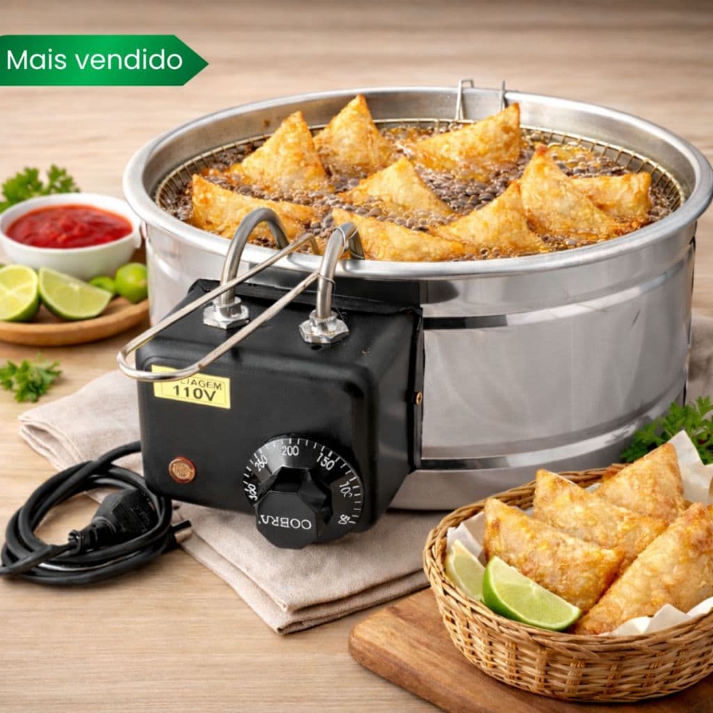 Fritadeira Elétrica de pastel Tacho 5 Litros Redonda Inox 110v e 220v Fritura batata Pastelaria