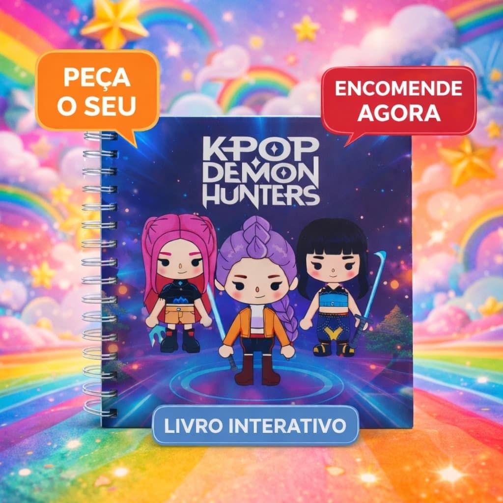 Novo-Livro Interativo de Velcro guerreiras do k-pop, HUNTR/X, lembrancinha guerreiras do k-pop, ESCOLHA ENTRE AS VERSÕES