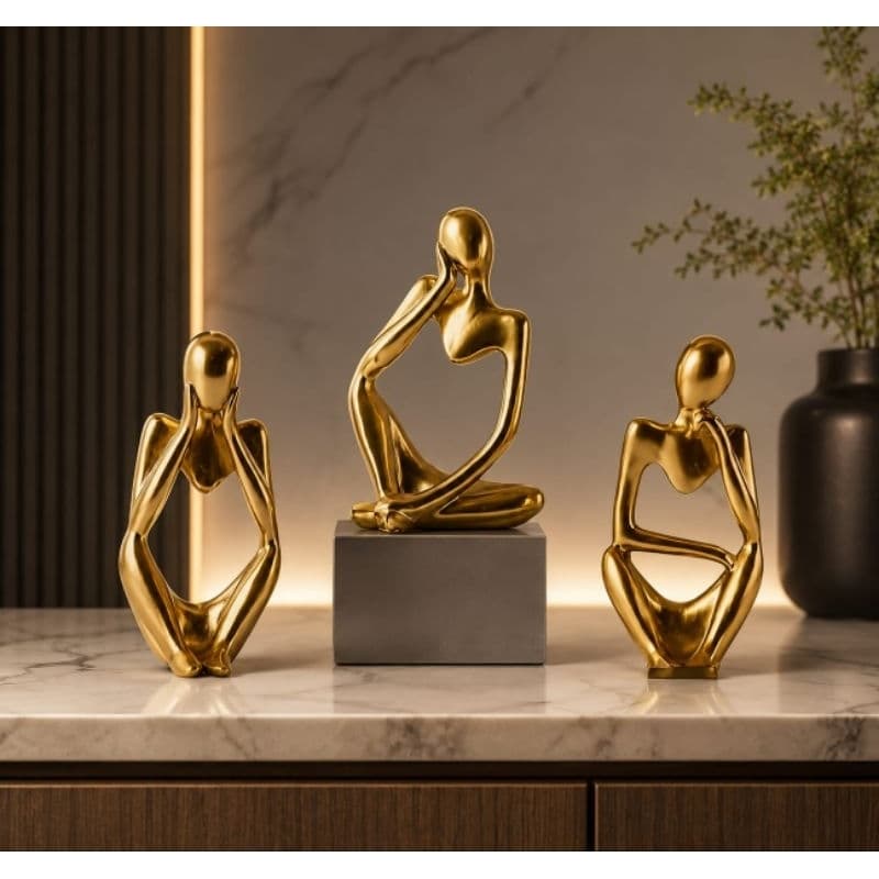 Kit com 3 estatuas pensador, decoração sala luxo