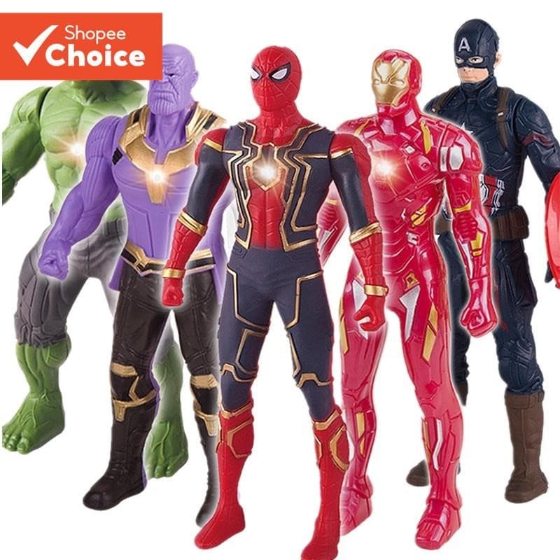 Luz LED Vingadores Figuras de PVC Brilhantes Homem-Aranha Hulk Bonecos para Presente de Aniversário Menino