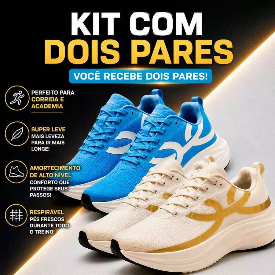 KIT 2 PARES Tênis Feminino Corrida CorreTURBO Eleva Academia Treino Crossfit Caminhada Jump Casual Confortavel